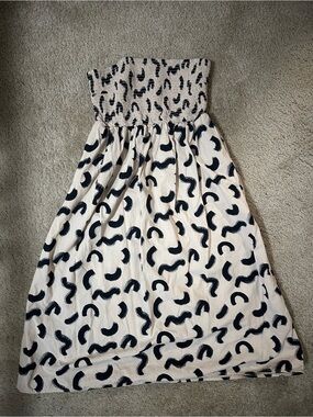 a new day Strapless Cream Dress with Black Brushstroke Print